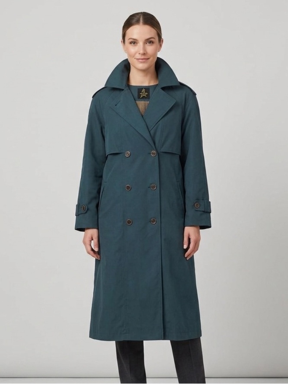 Vintage Luba Paris Trench  Emerald‎ Green Long Trench Coat Jacket Size Large 12